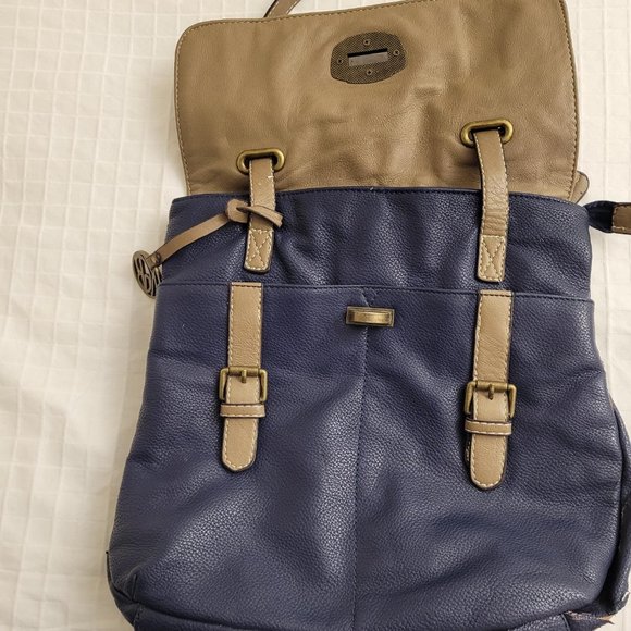 Tan and blue pleather satchel. - Picture 5 of 11